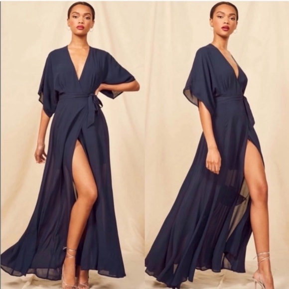 Reformation blue Winslow chiffon wrap maxi dress - Picture 1 of 12